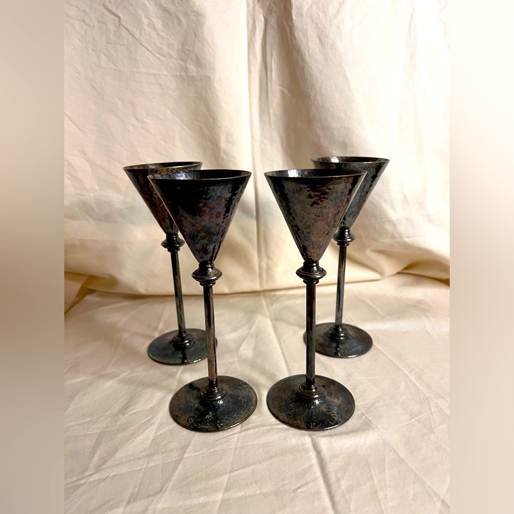 Antique Meriden Hand Chiseled Wine Goblet 317 Lot Of 3